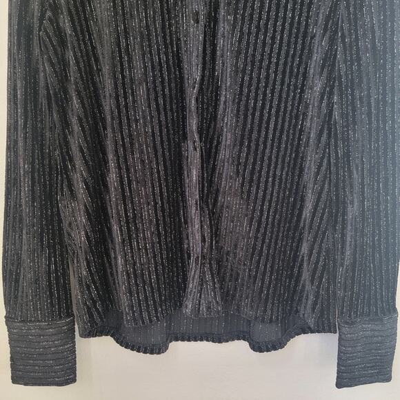 House of Harlow Black Velvet Striped‎ Button Up Long Sleeve Metallic Sheer Small - Picture 4 of 10